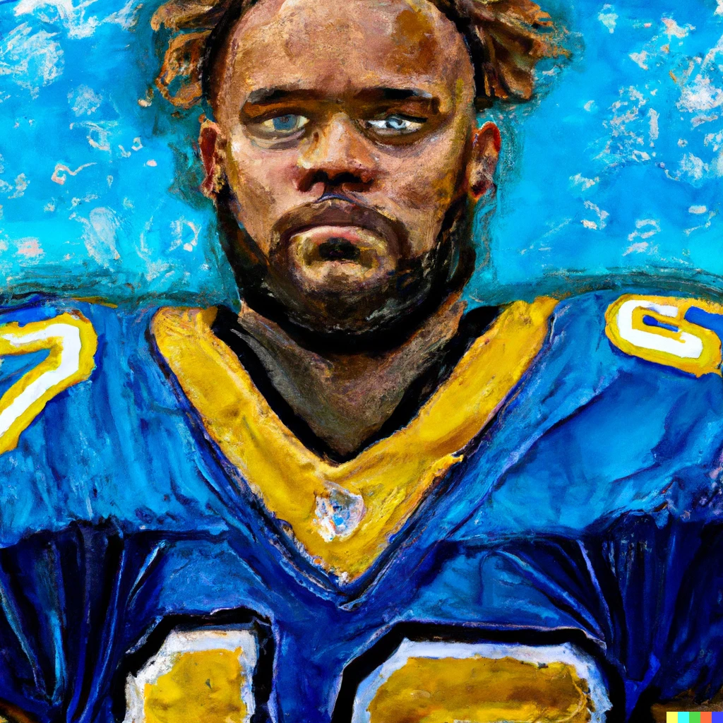 A van Gogh style painting of an American football player